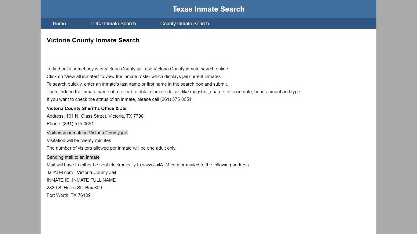 Victoria County Jail Inmate Search